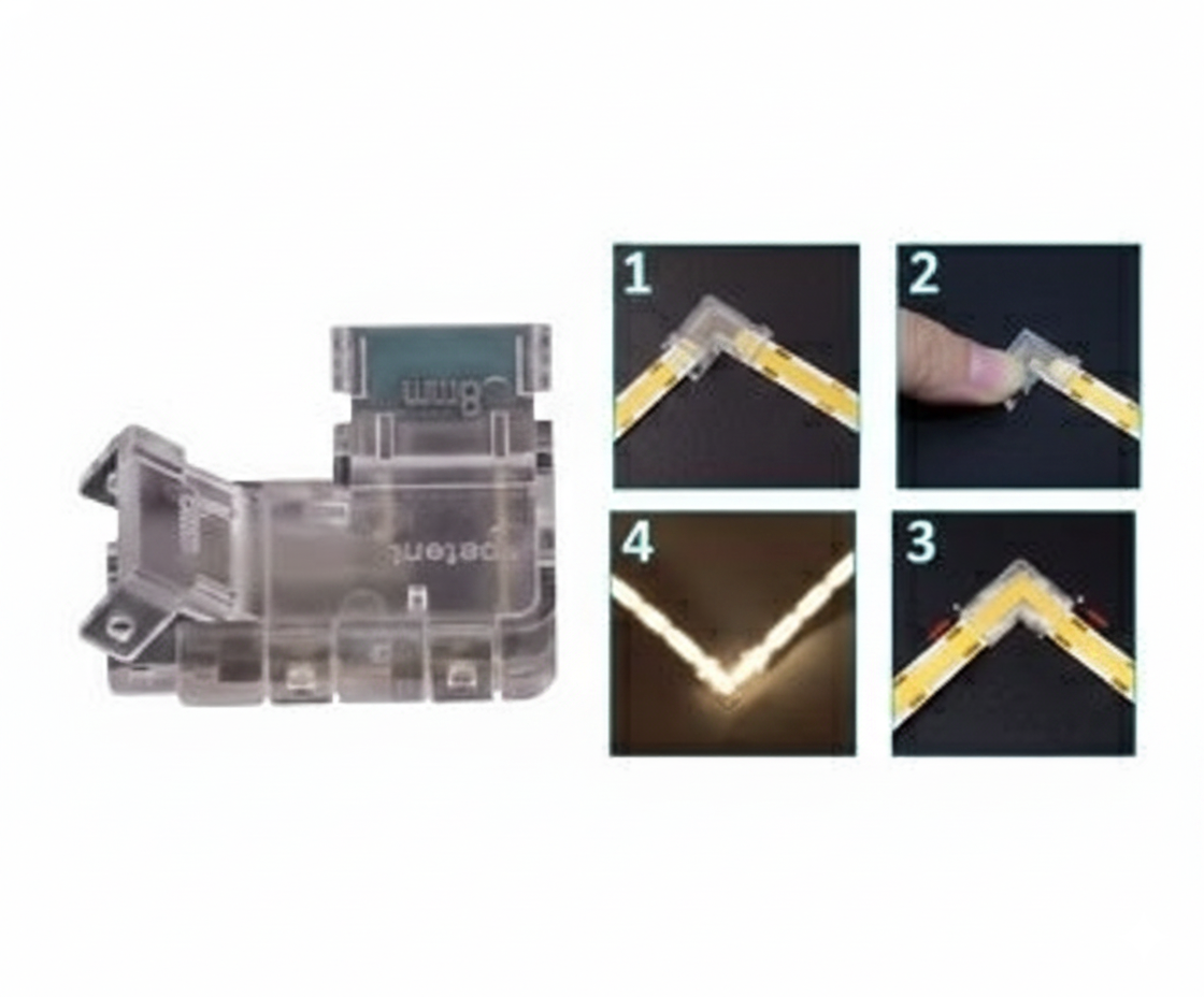 Conector Rápido en L para Cinta LED 8mm Sin Soldadura - UNIVERSO LED