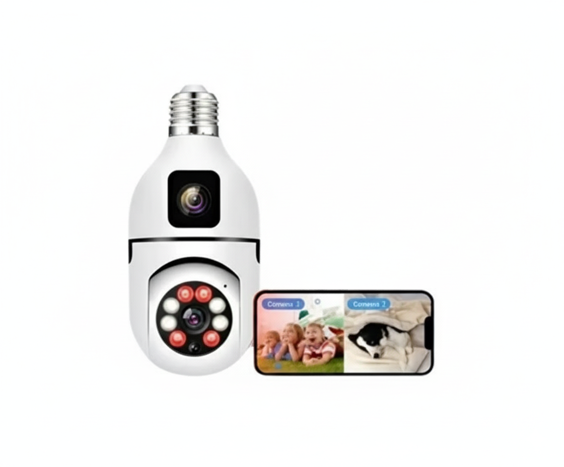 Foco Cámara de Seguridad Dual Doble Lente 360 WiFi
