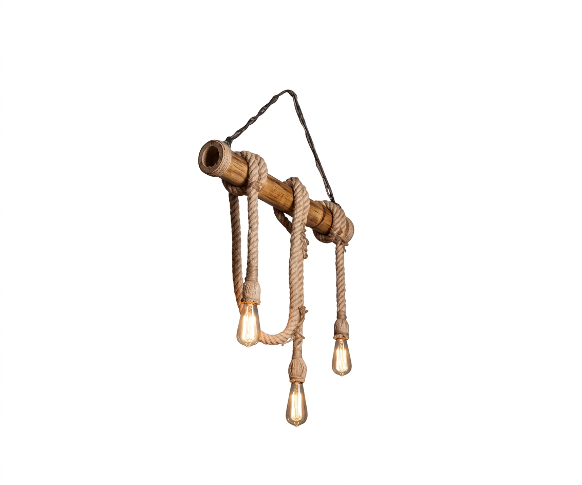 Lámpara Colgante 3 Boquillas Bambú y Soga Estilo Rústico Industrial - UNIVERSO LED