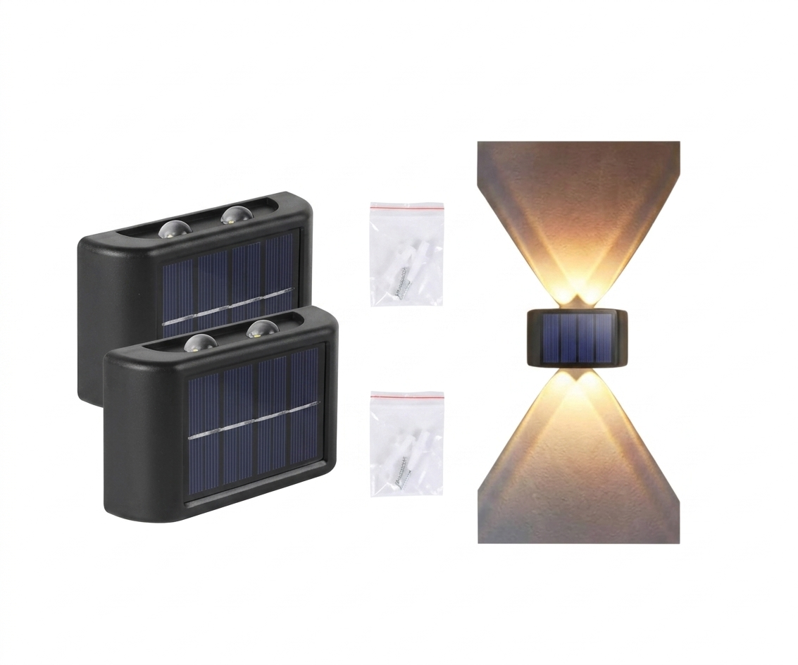 Set x2 Aplique Solar Compacto 4 LED - Iluminación Bidireccional Luz Cálida - UNIVERSO LED