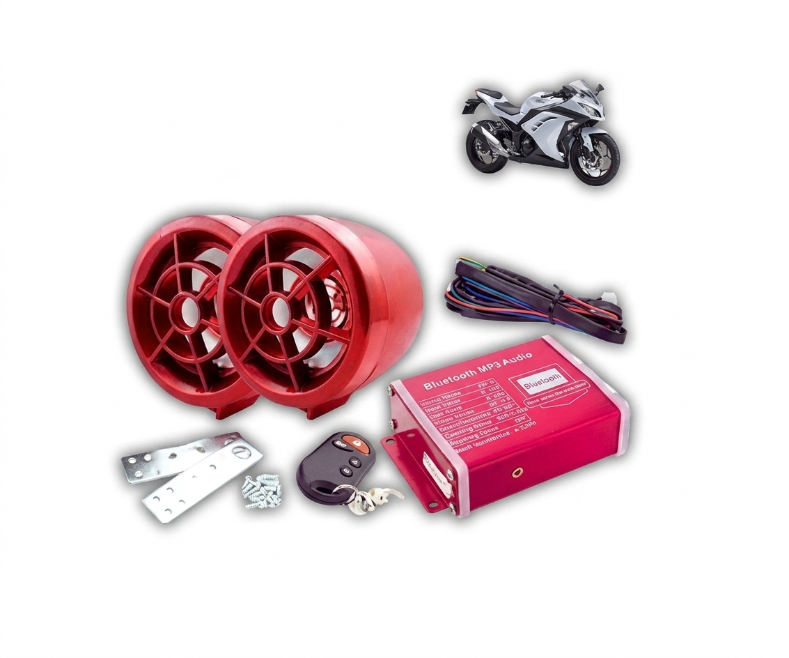 Sistema de Audio y Alarma Anti-Robo para Moto (Bluetooth + Bocinas Impermeables) - UNIVERSO LED