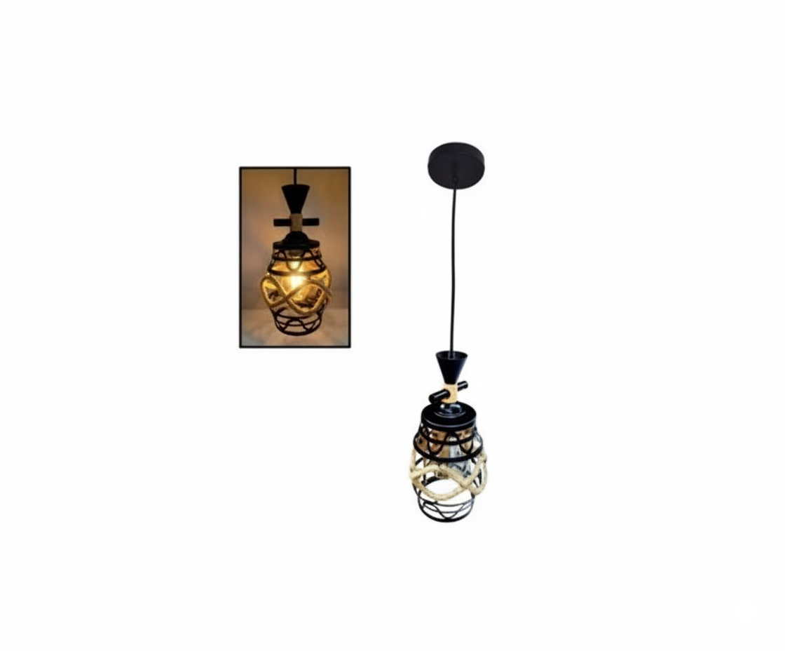 Lámpara Colgante Forja Vintage Estilo Rústico Industrial con Cuerda (Diseño Barril) - UNIVERSO LED