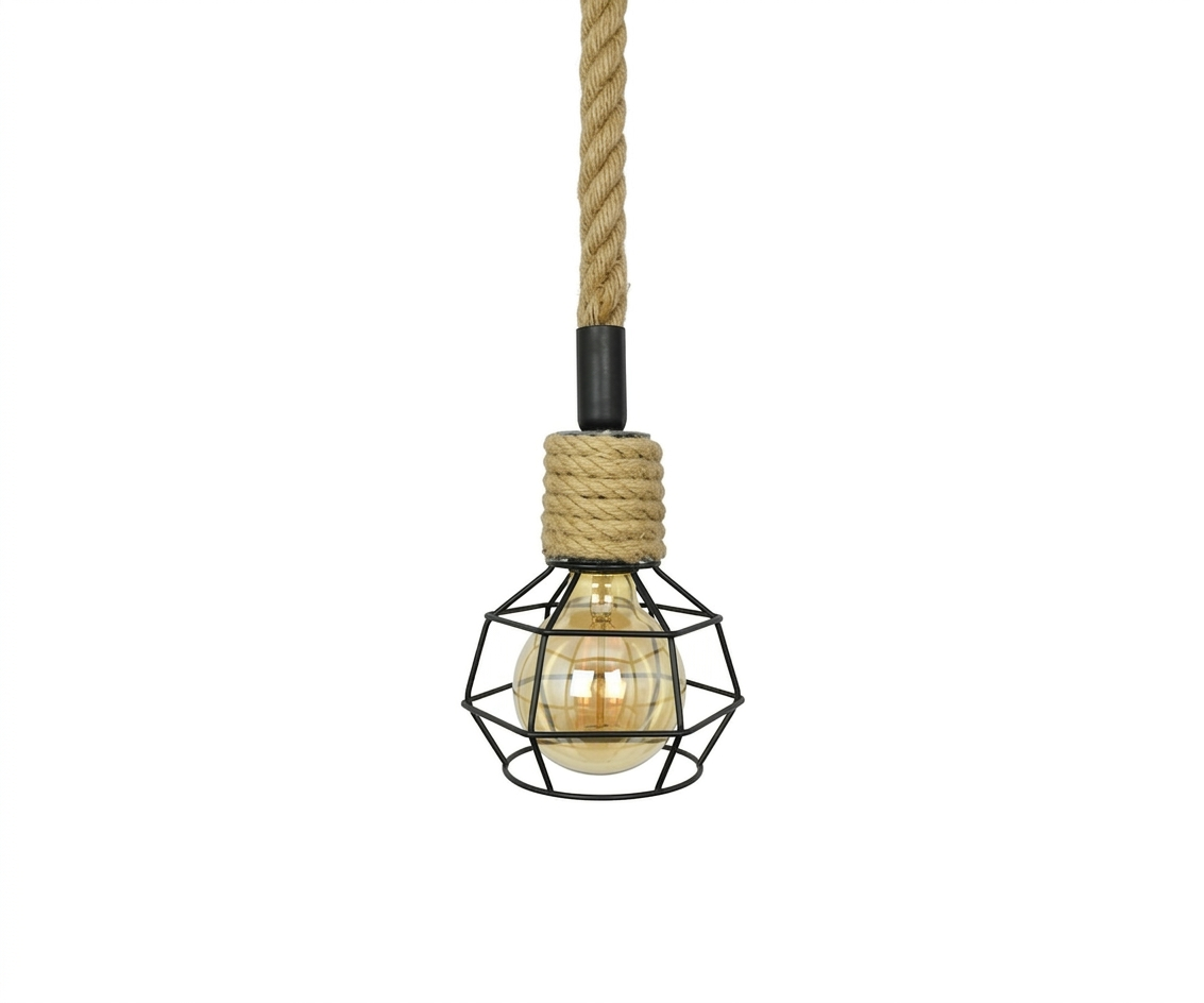 Lámpara Colgante de Metal y Cáñamo Estilo Industrial Vintage - UNIVERSO LED