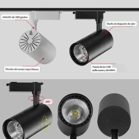 Spot LED 30w para riel con foco track light lampara de pista techo reflector