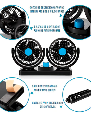 Ventilador Doble 360 giratorio para auto portatil