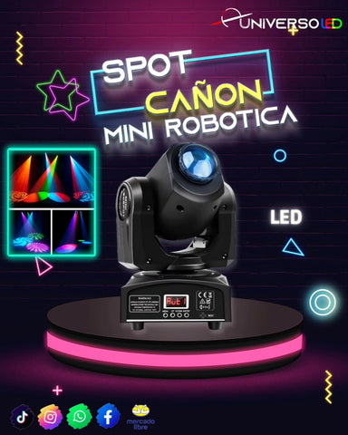 Robotica Luz LED Cañon Mini Spot Patrones RGB DMX Giratoria con Show Disco DJ
