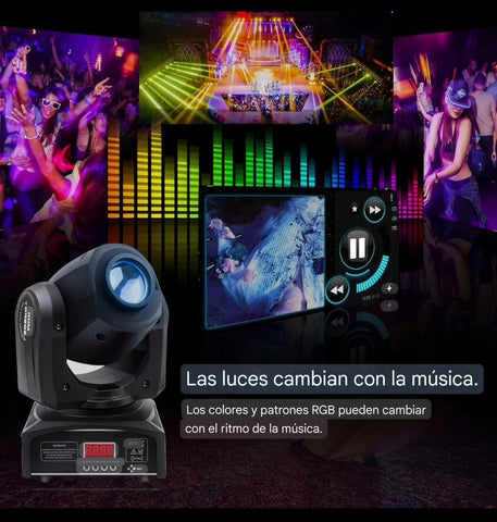 Robotica Luz LED Cañon Mini Spot Patrones RGB DMX Giratoria con Show Disco DJ