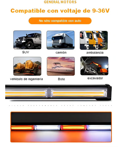 Barra Panorámica LED 8 Módulos COB HIELO/AMBAR/BALIZA