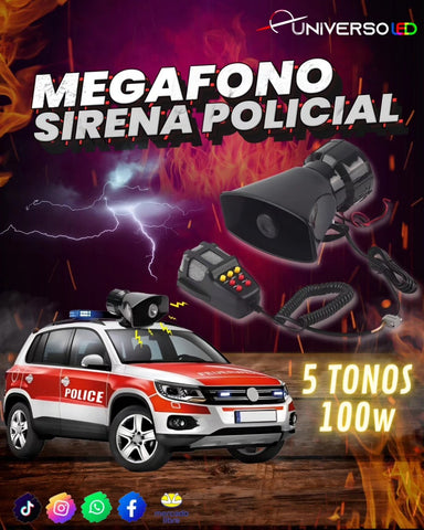 Megafono Sirena Policial 5 TONOS Alarma Altavoz para auto