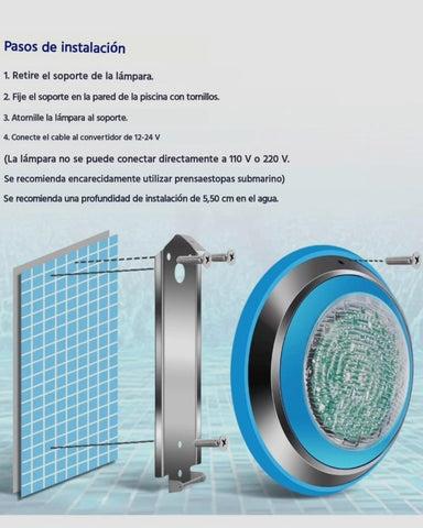 Lampara Foco LED Sumergible para piscina Blanco/Azul 12w ip68