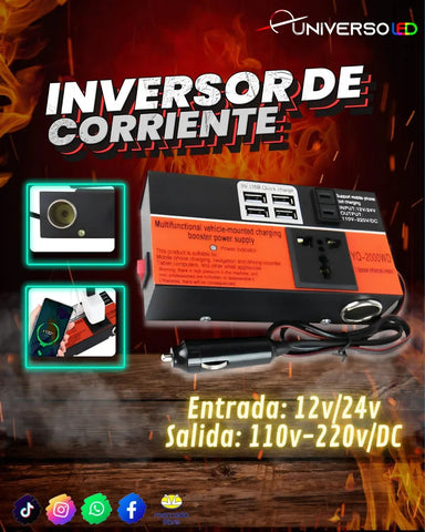 Inversor de Corriente 12v/24v a 110v/220v Convertidor