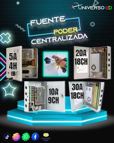 Fuente de poder centralizada para luces camaras sirenas CCTV 110/220V A 12V 5A 10A 20A 30A