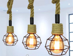 Lámpara Colgante con Pantalla de Metal y Cuerda de Cáñamo