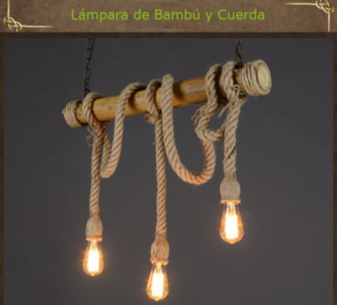 Lámpara Colgante Soga de Bambú con 3 Boquillas