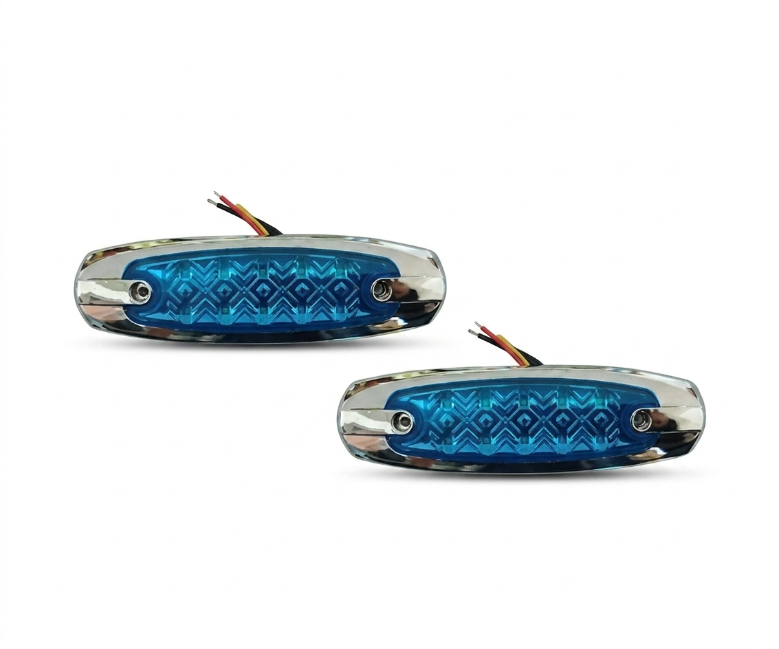 Par Luces LED de Guía Laterales Ovaladas 12V-24V (Fija y Estrobo) - AZUL HIELO (Turquesa) [PRECIO POR PAR] - UNIVERSO LED