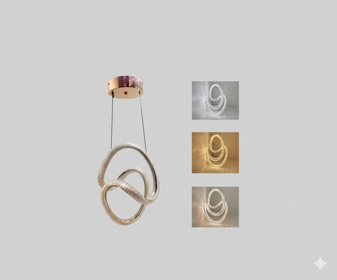 Lámpara Decorativa Colgante LED Lazo de Cristal Gold Iluminación Efecto Joya Tricolor - UNIVERSO LED