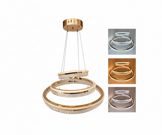 Lámpara Colgante LED Triple Anillo de Cristal - Iluminación Luxury 3 Tonos - UNIVERSO LED