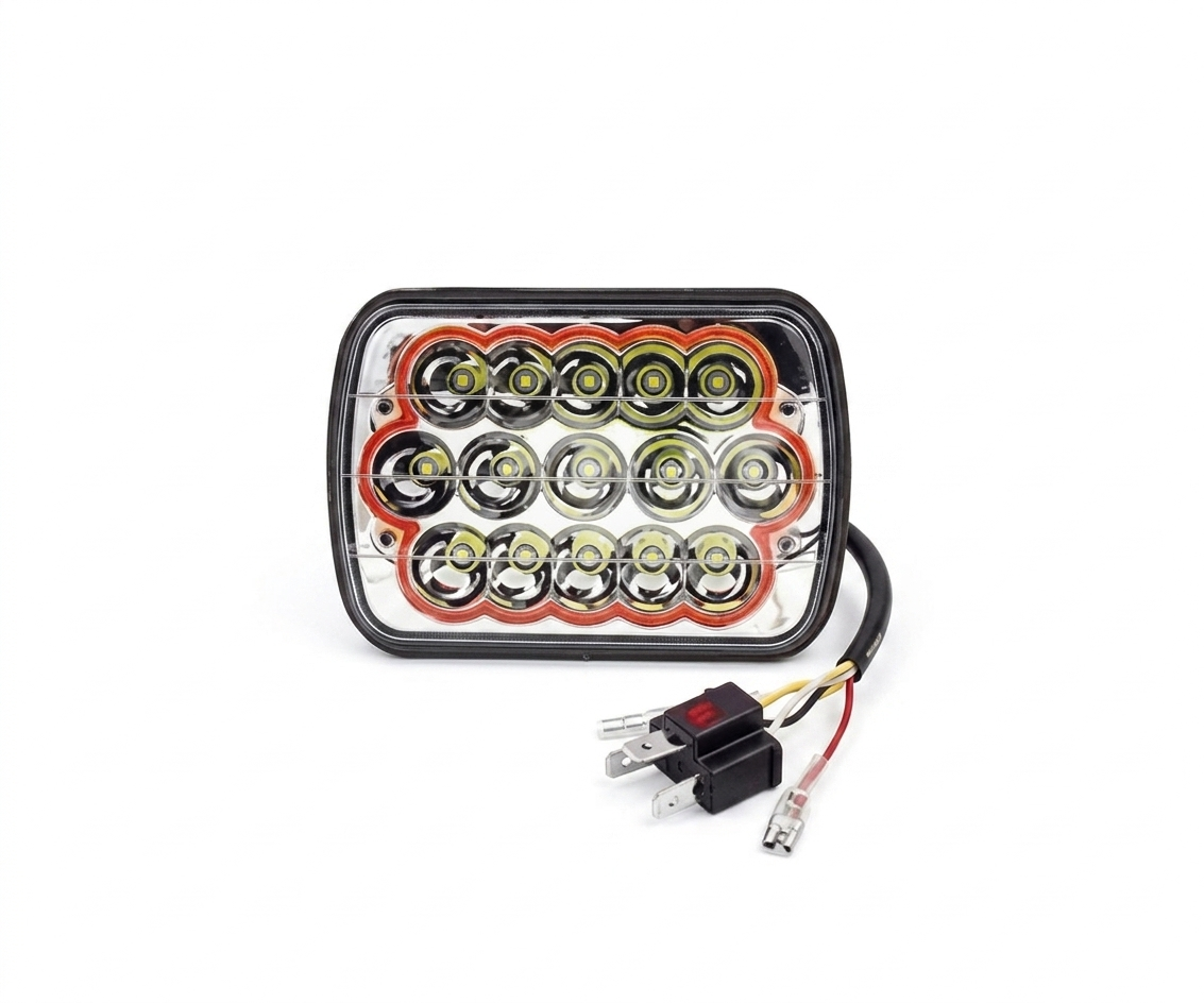 Unidad Faro LED 5x7" Rectangular Lupa y Ojo de Ángel Rojo [PRECIO UNITARIO] - UNIVERSO LED