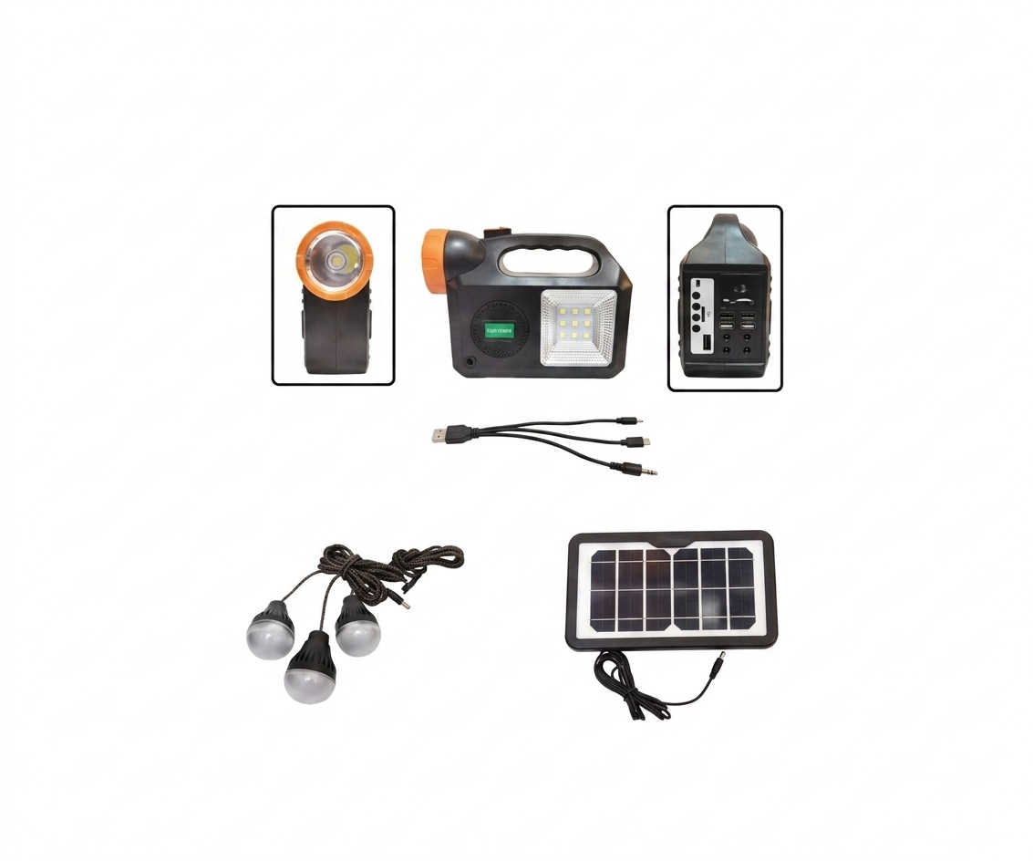 Kit Solar Portátil de Emergencia Panel con Foco y Carga USB