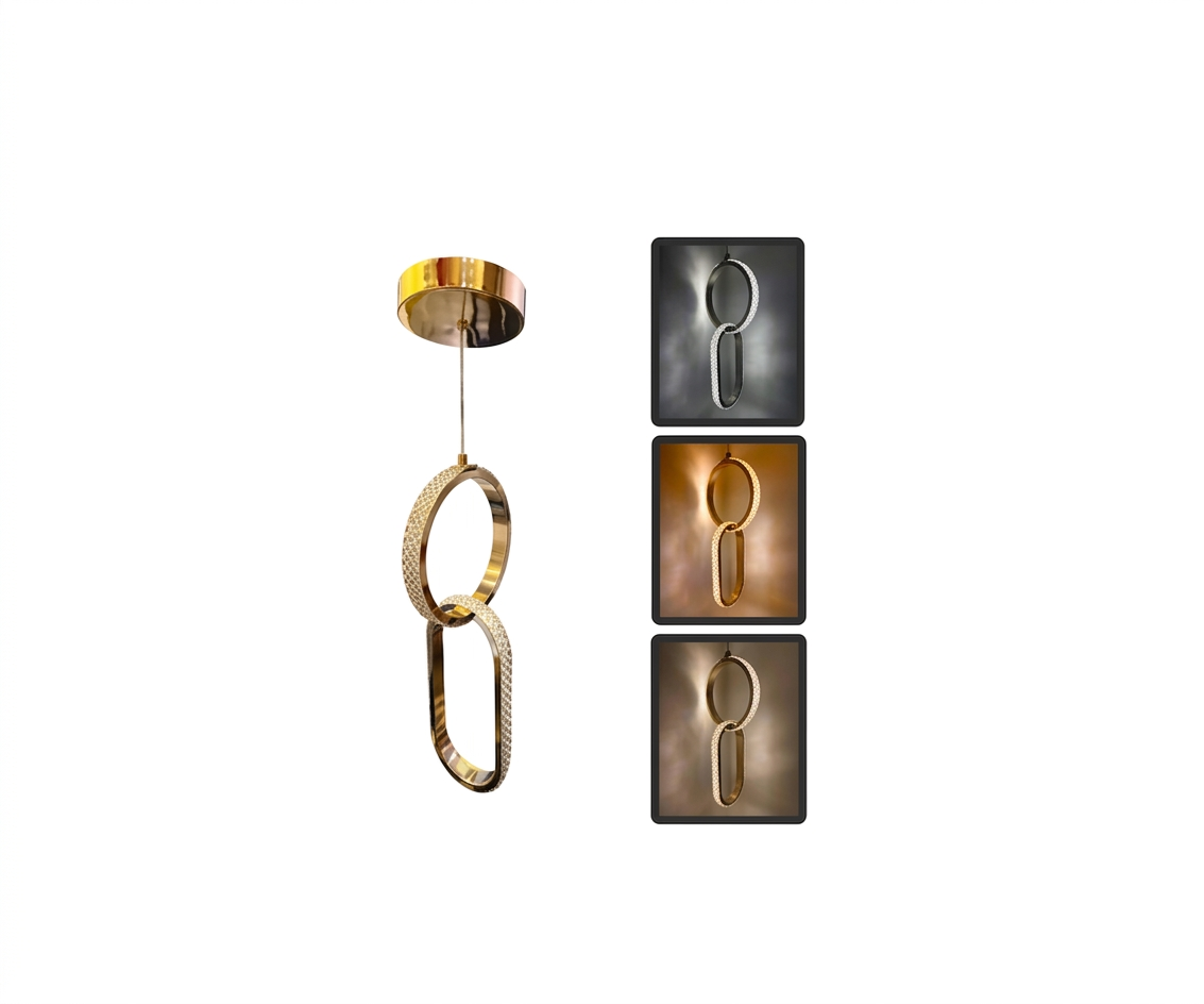 Lámpara Colgante Doble Anillo Diamante - Oro Espejo LED Tricolor - UNIVERSO LED