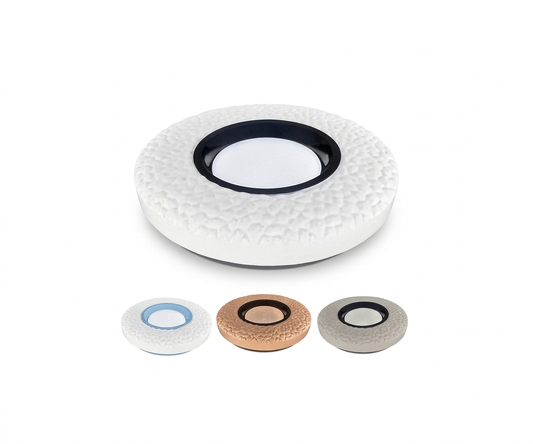 Plafón LED Tricolor Moon Stone 15" - Efecto Piedra Lunar y Aro Negro SEO - UNIVERSO LED