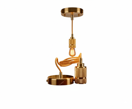 Kit Colgante Vintage Metálico - Soquete Dorado Moleteado E27 - UNIVERSO LED