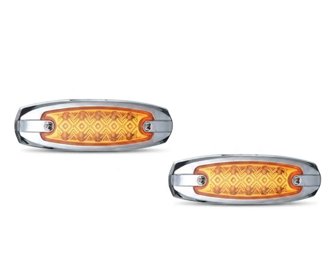 Par Luces LED de Guía Laterales Ovaladas 12V-24V (Fija y Estrobo) - ÁMBAR (Amarillo) [PRECIO POR PAR] - UNIVERSO LED