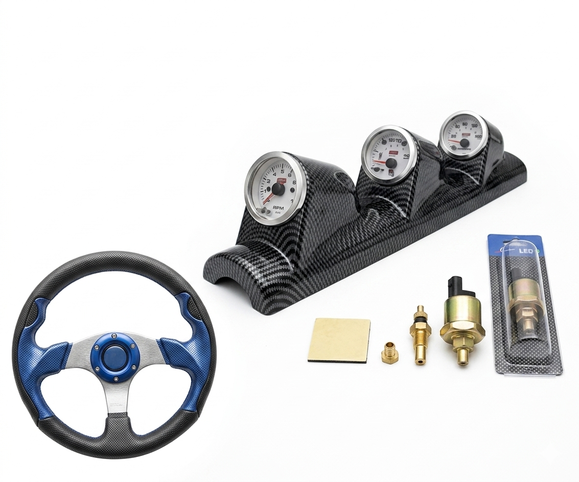Tacómetro Triple Tuning 3 en 1 - Medidor RPM, Temperatura y fibra de carbono - UNIVERSO LED