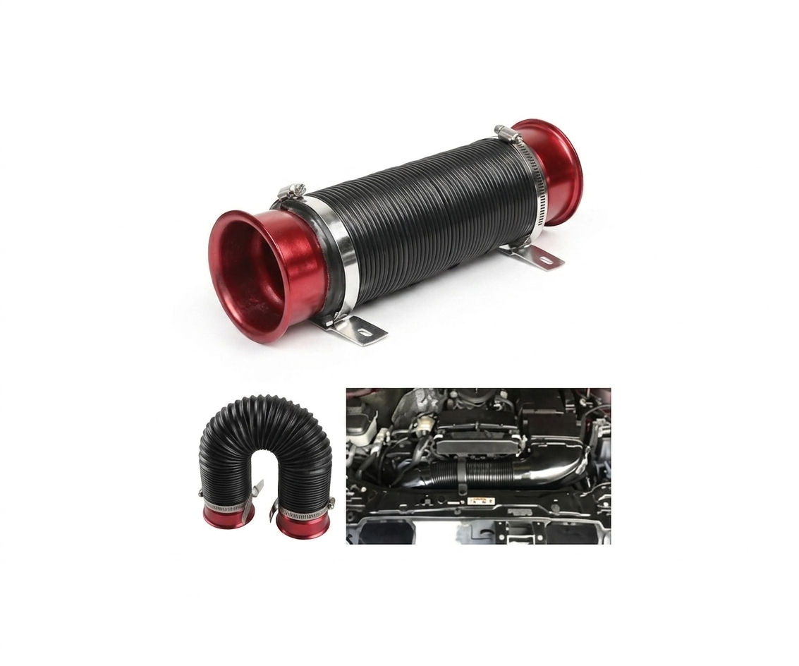 Tubo de Admisión Flexible Universal 3 Pulgadas Manguera Acordeón Aluminio Rojo - UNIVERSO LED