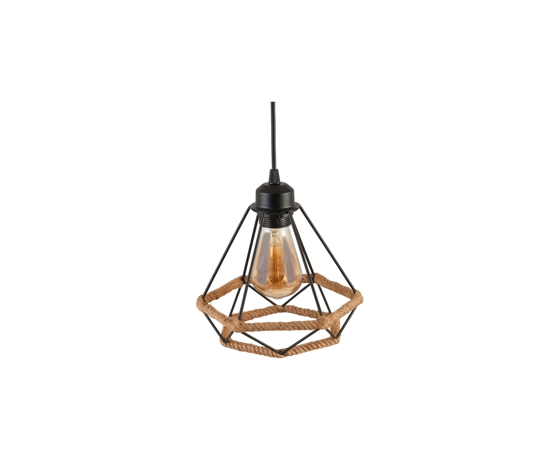 Lámpara Colgante Industrial Diamante con Cuerda de Yute - UNIVERSO LED