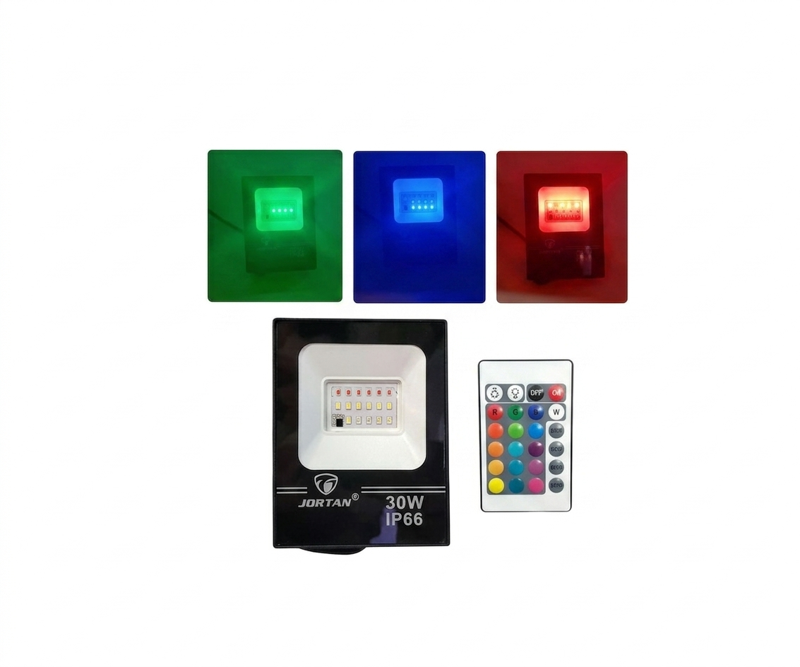 Reflector LED RGB 20W JORTAN Exterior IP66 con Control Remoto - UNIVERSO LED