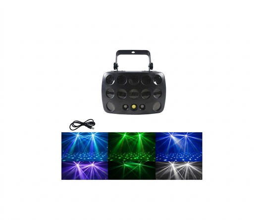 Tacho DJ Mariposa 3-en-1 (Derby + Láser RGB + Estrobo)
