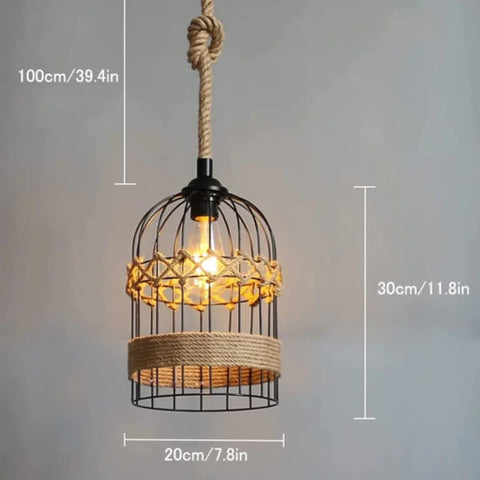 Lámpara Colgante de Jaula de Cuerda de Cáñamo
