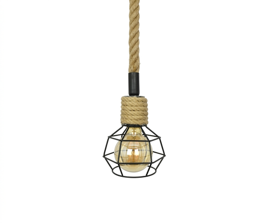Lámpara Colgante de Metal y Cáñamo Estilo Industrial Vintage - UNIVERSO LED