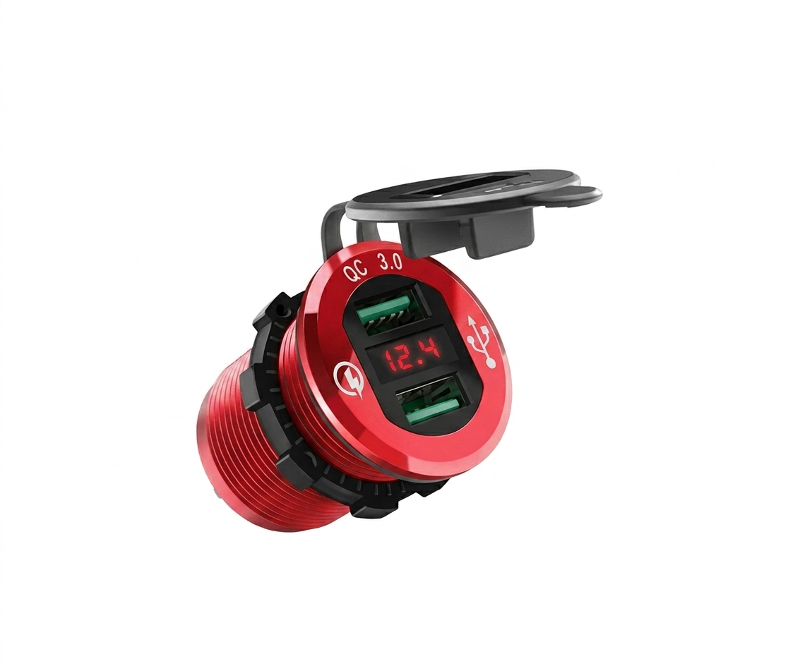 Cargador USB Empotrable QC 3.0 con Voltímetro - UNIVERSO LED