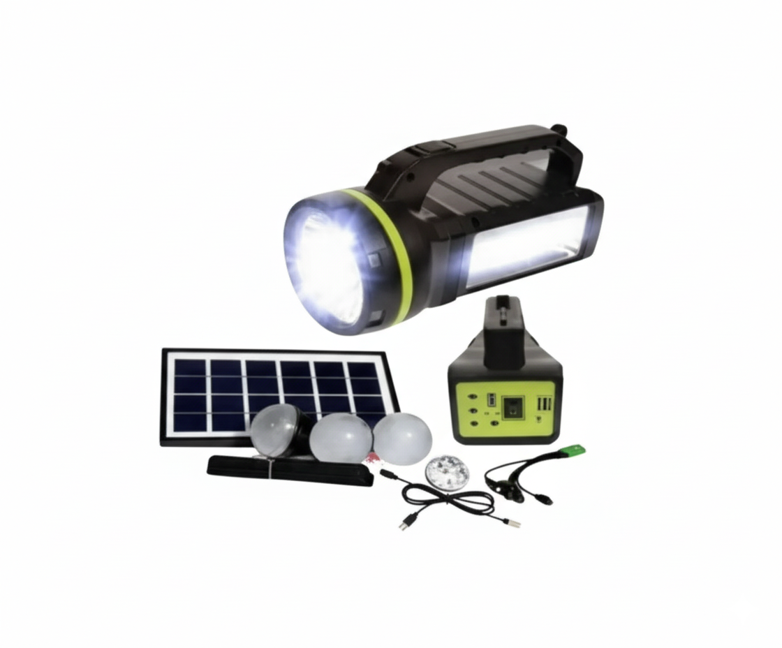 Kit Solar Portátil 5 en 1 Linterna LED Recargable USB