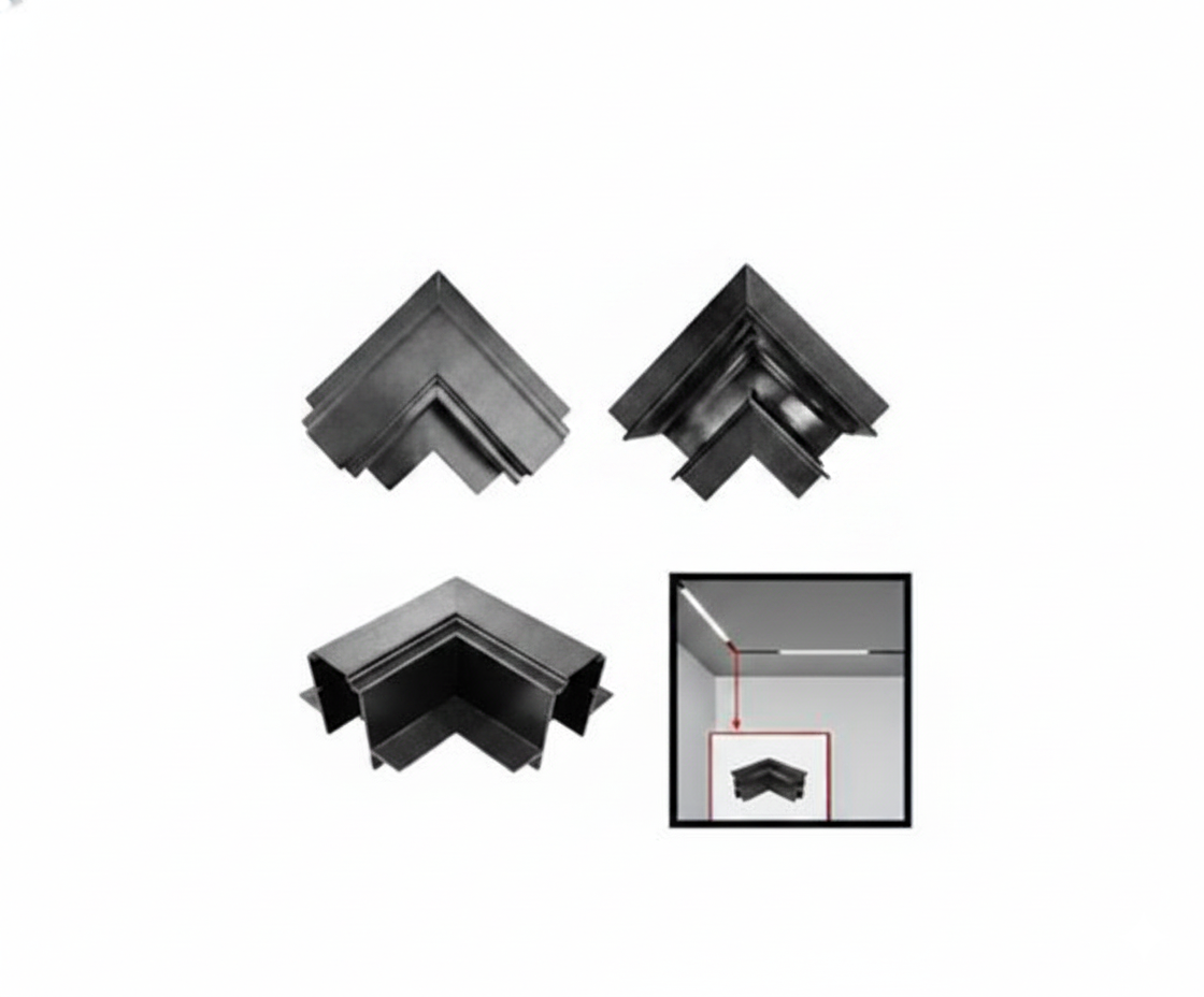 UNIÓN ANGULAR INTERNA RIEL MAGNÉTICO CONECTOR 90° NEGRO MATE - UNIVERSO LED